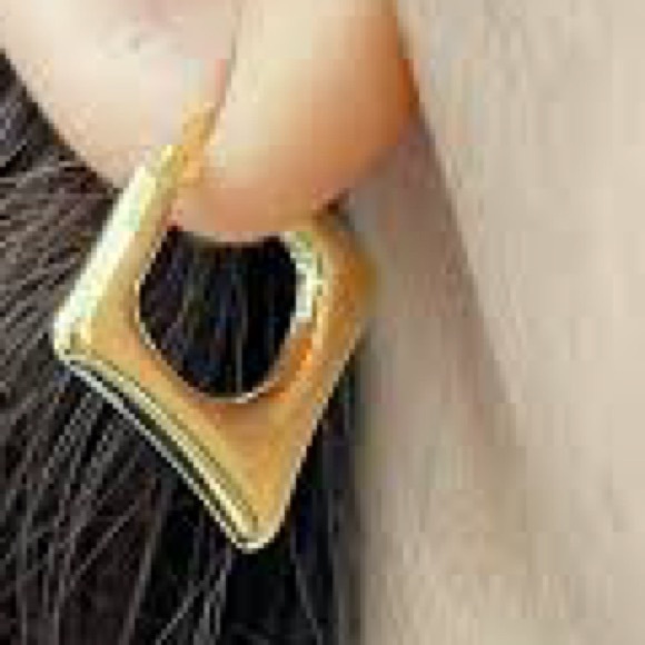 Vintage 90s Hoop Earrings pierced Gold Tone Jigsaw Chunky Square Elegant size 1" - Picture 1 of 12